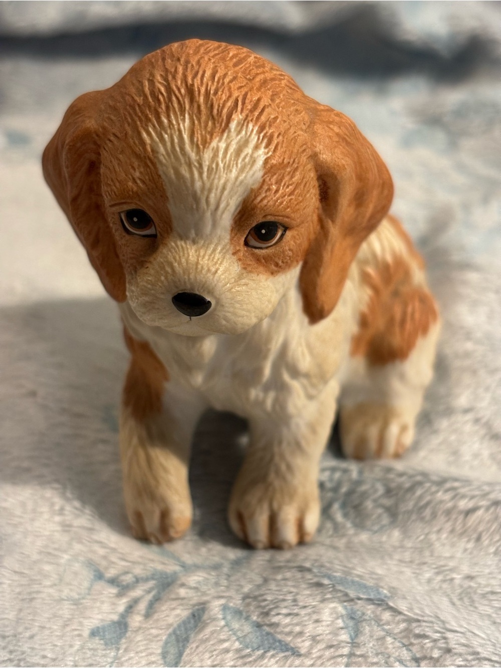 Vintage Homco Brown and White Small Dog Figurine - Decorative Puppy Statue